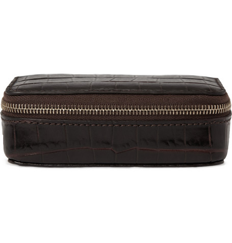 Smythson Dark Brown Crocodile-Embossed Leather Camera Case