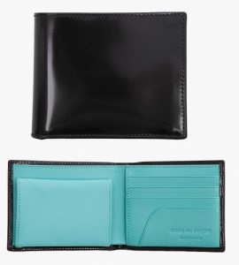 Comme Des Garcons Glossy Black and Turquoise Bifold Wallet