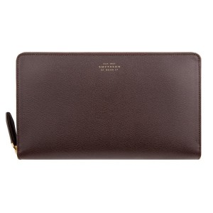 Smythson Brown Zip Travel Wallet