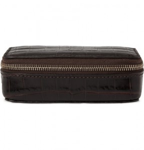 Smythson Dark Brown Crocodile-Embossed Leather Camera Case